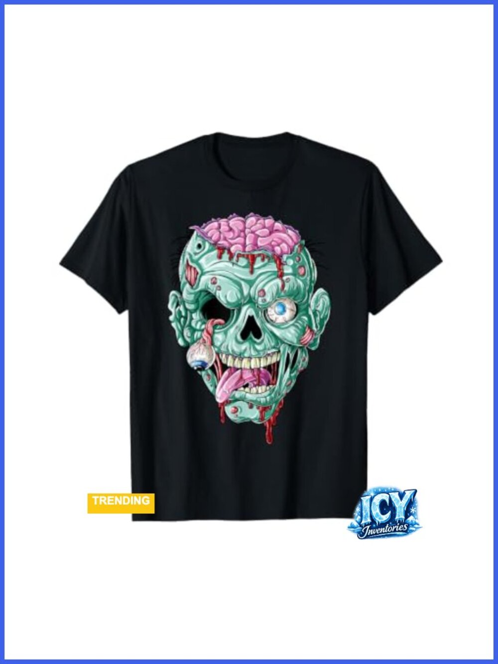 Zombie Face Brain Halloween T-Shirt Scary Funny Graphic Tee